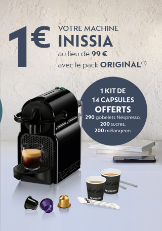 1€ votre machine Inissia au lieu de 99€ + 1 kit de 14 capsules